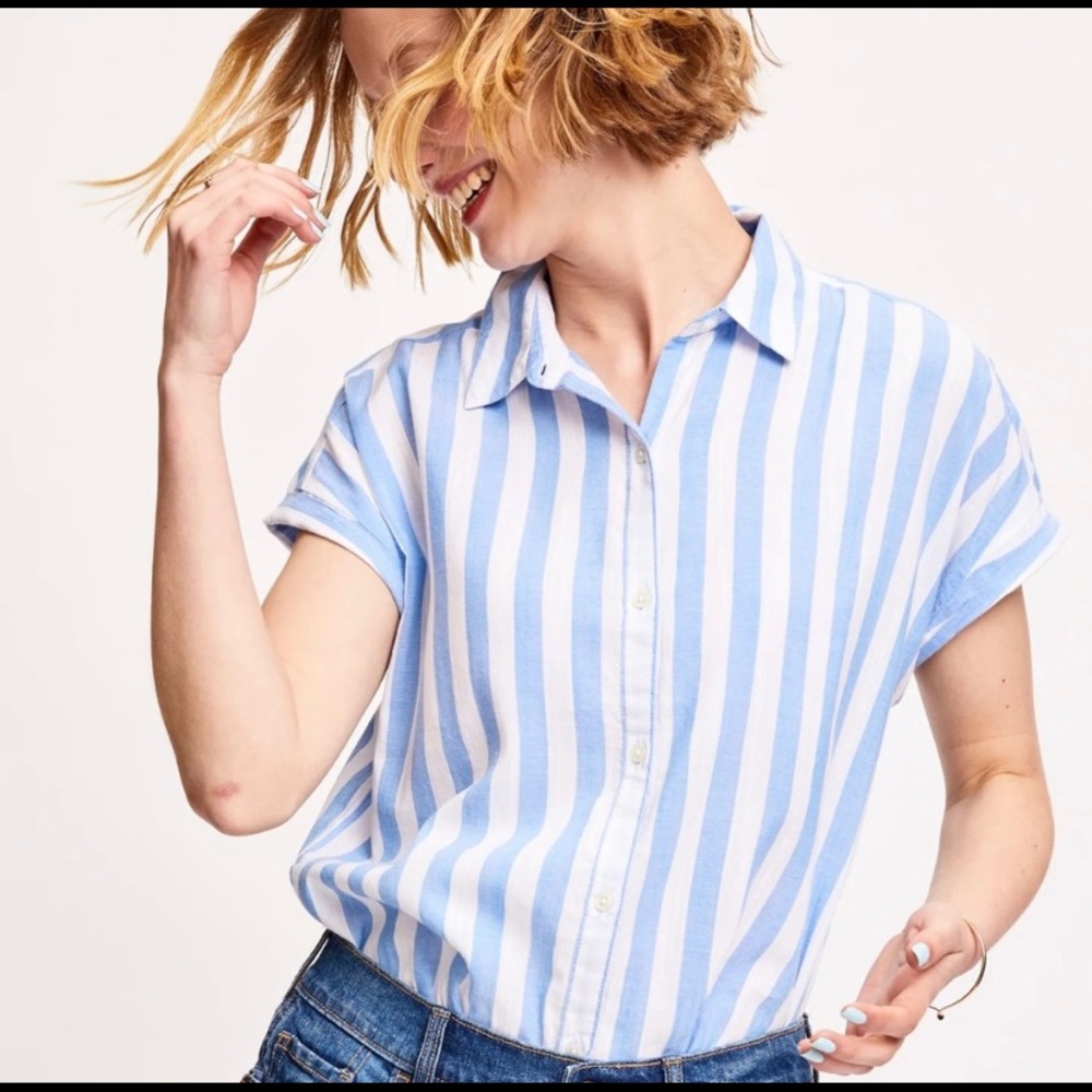 OLD NAVY Striped Cap Sleeve Button Down Shirt Large